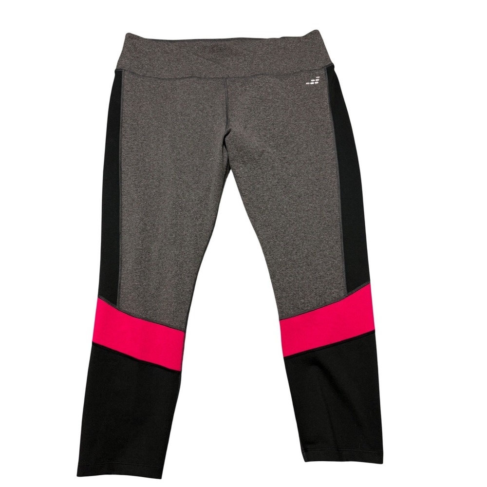 BCG Plus Athletic Leggings Womens 1X Gray Pink Colorblock Cropped Activewear Gym